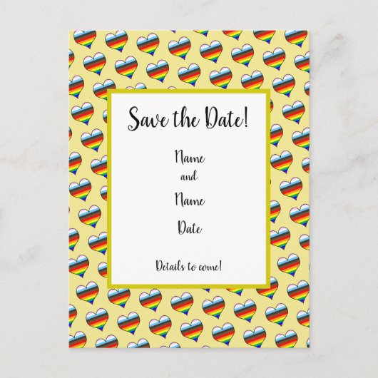 Rainbow Heart Pattern Save the Date Briefkaart (Voorkant)