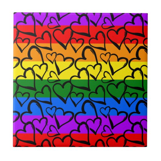 Rainbow Heart Pattern Tegeltje (Voorkant)