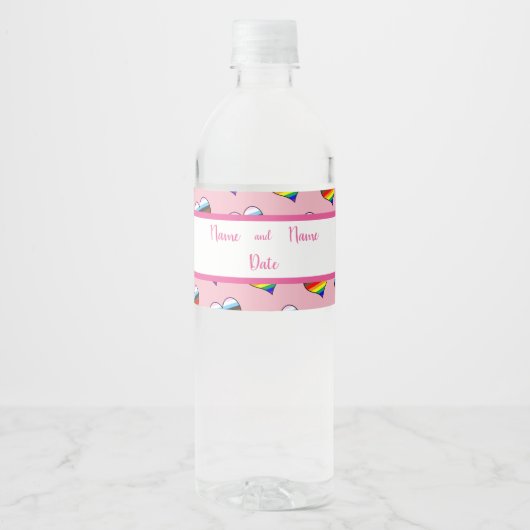 Rainbow Heart Pattern Water Fles Label Waterfles Etiket (Voorkant)