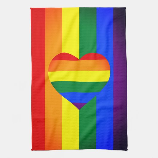 Rainbow Heart & Pride Rainbow Flag /LGBT gemeensch Theedoek (Verticaal)