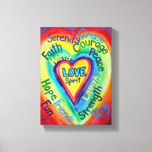 Rainbow Heart Spirit Painped Canvas Art Afdruk