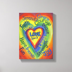 Rainbow Heart Spirit Painped Canvas Art Afdruk