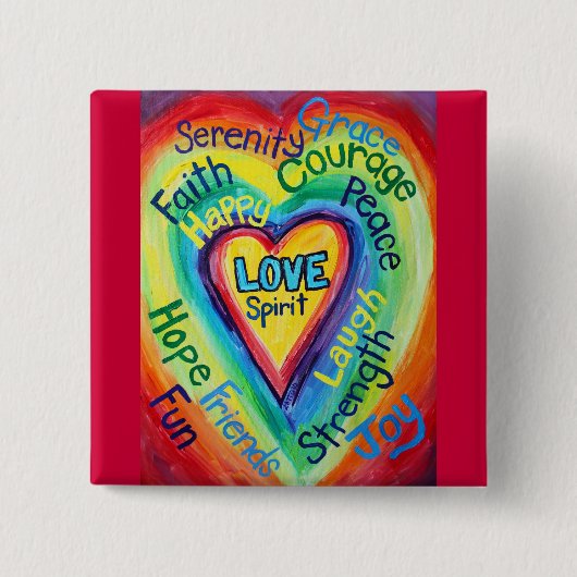 Rainbow Heart Spirit Words Button (Voorkant)