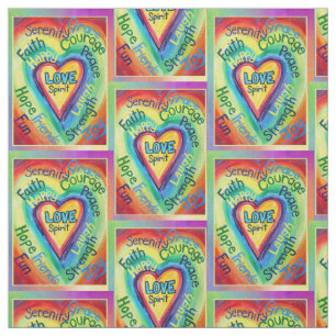 Rainbow Heart Spirit Words Fabric Art Material Stof