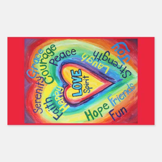 Rainbow Heart Spirit Words Label Decal Stickers (Voorkant)