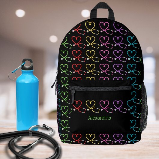 Rainbow Heart Stethoscoop Monogram Bedrukte Rugzak