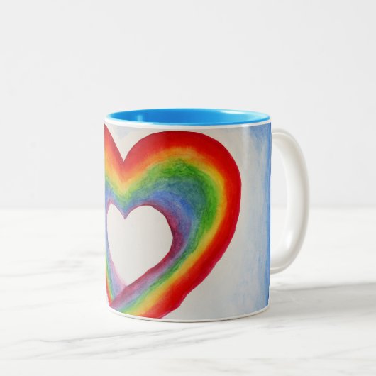 Rainbow Heart Tweekleurige Koffiemok (Voorkant rechts)