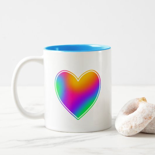 Rainbow Heart Tweekleurige Koffiemok (Met donut)