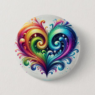 Rainbow Heart wervelende heldere kleuren Ronde Button 5,7 Cm
