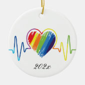 Rainbow Heartbeat | Abstract kribbel Keramisch Ornament (Voorkant)