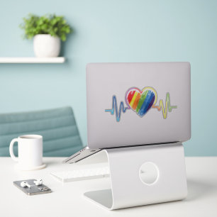 Rainbow Heartbeat Artistieke Abstracte Gay Pride Sticker