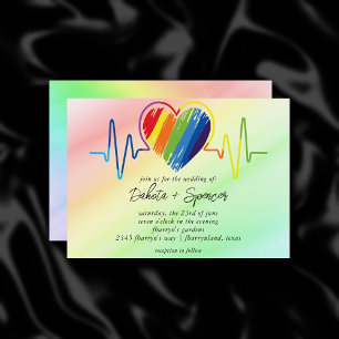 Rainbow Heartbeat   Paint Scribble Heart Wedding Kaart