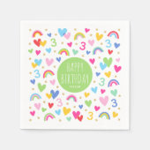 Rainbow Hearts 3rd Verjaardagsfeestnaam Groen Servet (Voorkant)