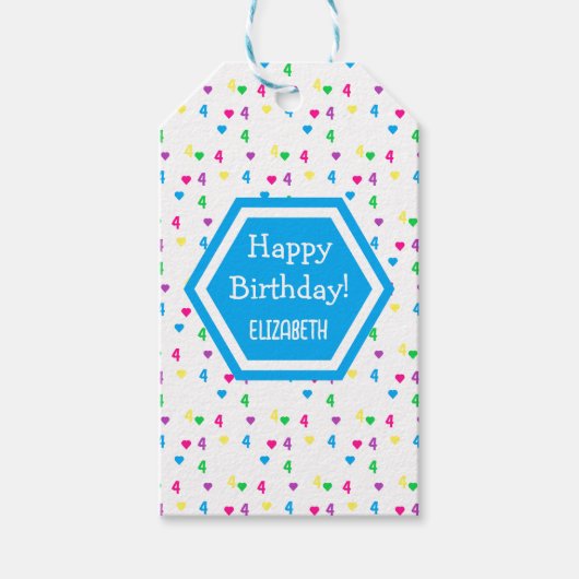 Rainbow Hearts 4e verjaardag Cadeaulabel (Voorkant)