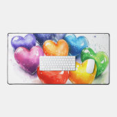 Rainbow Hearts Aquarel Digitale Kunst Bureaumat (Keyboard & Muis)