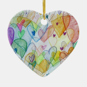 Rainbow Hearts Art Custom Holiday Ornements cadeau
