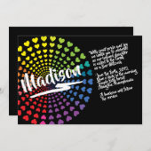 RAINBOW HEARTS Bat Mitswa Uitnodiging (Voorkant / Achterkant)