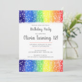 Rainbow Hearts Birthday Party Invitation Kaart (Staand voorkant)