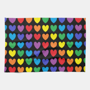 Rainbow Hearts Black Theedoek