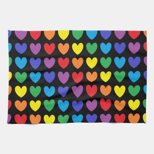 Rainbow Hearts Black Theedoek (Horizontaal)