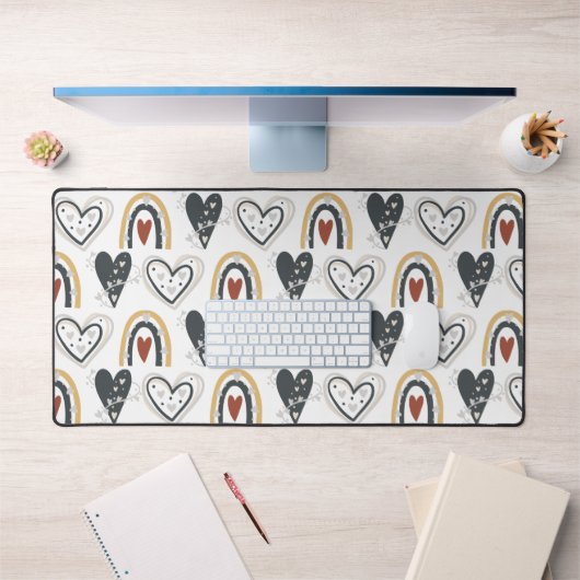Rainbow Hearts Boho Patroon Geel Rood Grijs Bureaumat (Kantoor 1)