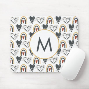 Rainbow Hearts Boho Pattern Monogram Initiaal Muismat