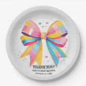 Rainbow Hearts Bow Baby shower Papieren Bordje (Voorkant)
