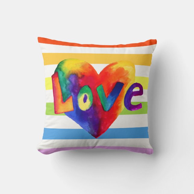 Rainbow Hearts Coussin Avec Le Mot Amour (Recto)