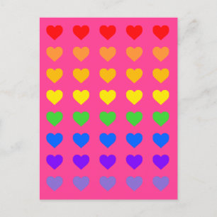 Rainbow Hearts Deep Pink Briefkaart