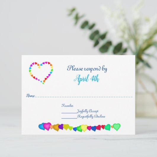 Rainbow Hearts Faire-part de mariage RSVP (Debout devant)