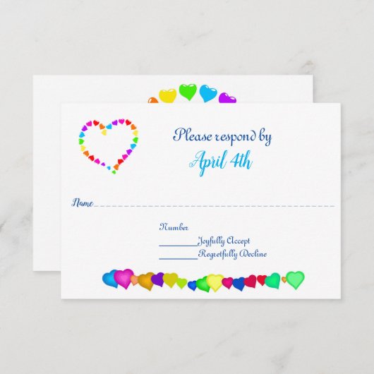 Rainbow Hearts Faire-part de mariage RSVP (Devant / Derrière)