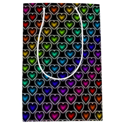 Rainbow Hearts Pattern Gift Bag Medium Cadeauzakje (Voorkant)