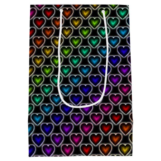 Rainbow Hearts Pattern Gift Bag Medium Cadeauzakje (Achterkant)