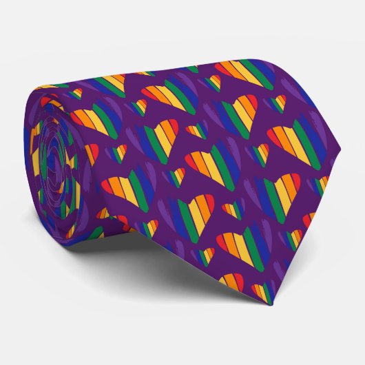 Rainbow Hearts Pattern Stropdas (Opgerold)