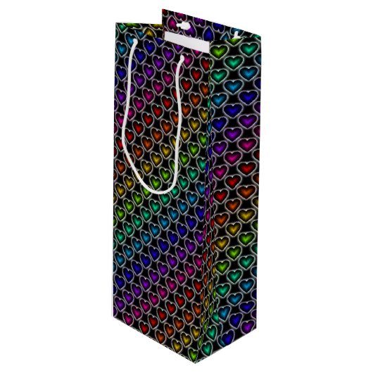 Rainbow Hearts Pattern Wine Gift Bag Wijn Cadeautas (Voorkant Gekanteld)