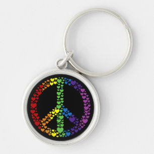 Rainbow Hearts Peace Sign Sleutelhanger