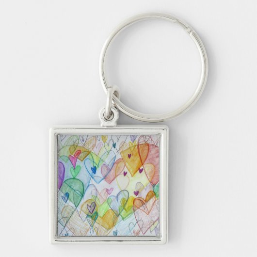 Rainbow Hearts Pendant Art Sleutelhanger Charm (Voorkant)