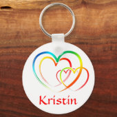 Rainbow Hearts Persoonlijke naam Sleutelhanger (Voorkant)