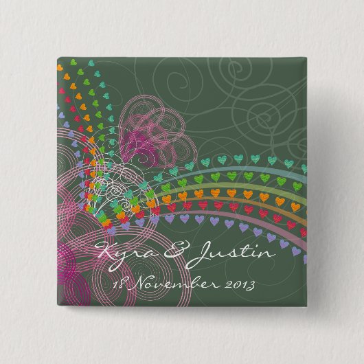 Rainbow Hearts Pink Swirls Colorful Wedding Button (Voorkant)