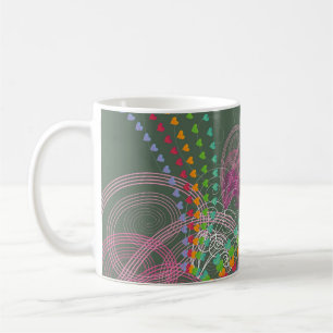 Rainbow Hearts Pink Swirls Koffiemok