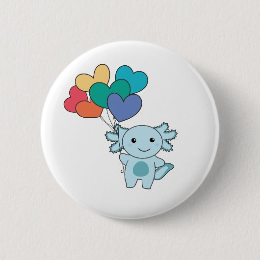 Rainbow Hearts Pride Lgbtq Balloons Axolotl Button (Voorkant)