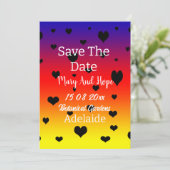 Rainbow Hearts Save The Date Gay Wedding, Kaart (Staand voorkant)