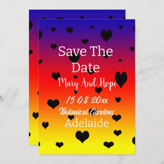 Rainbow Hearts Save The Date Gay Wedding, Kaart (Voorkant / Achterkant)
