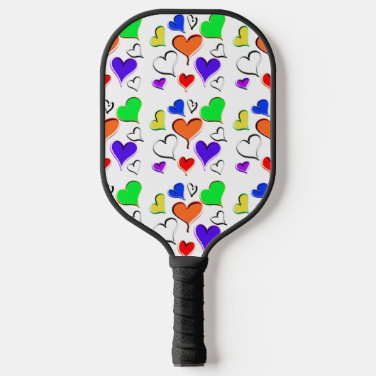 Rainbow Hearts Two Sided Monogram Pickleball Paddle (Voorkant)