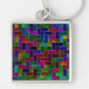 Rainbow Herringbone Brick Glas in lood Window Sleutelhanger