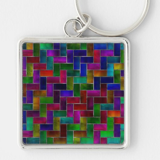 Rainbow Herringbone Brick Glas in lood Window Sleutelhanger (Voorkant)