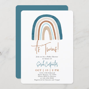 Rainbow het is Twins Baby shower Boy nodiging Kaart