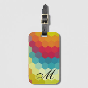 Rainbow Hexagon Pattern Monogram Bagagelabel