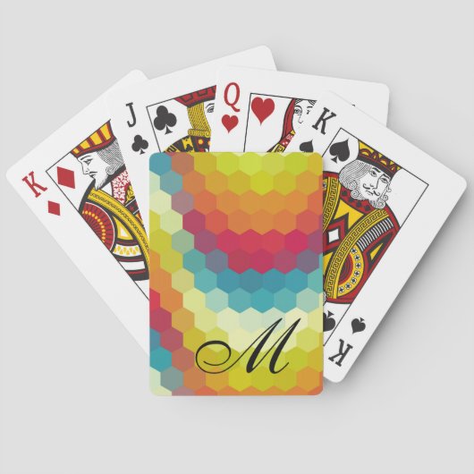 Rainbow Hexagon Pattern Monogram Pokerkaarten (Achterkant)