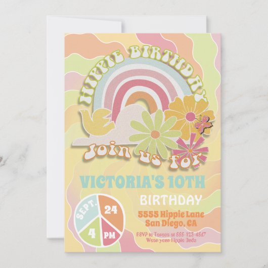 Rainbow Hippie Anniversaire Fête Invitation (Devant)